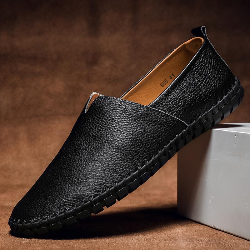 Large size leather shoes size 49 Men's punching Doudou shoes Men's first layer leather one pedal Hollow leather shoes size 50