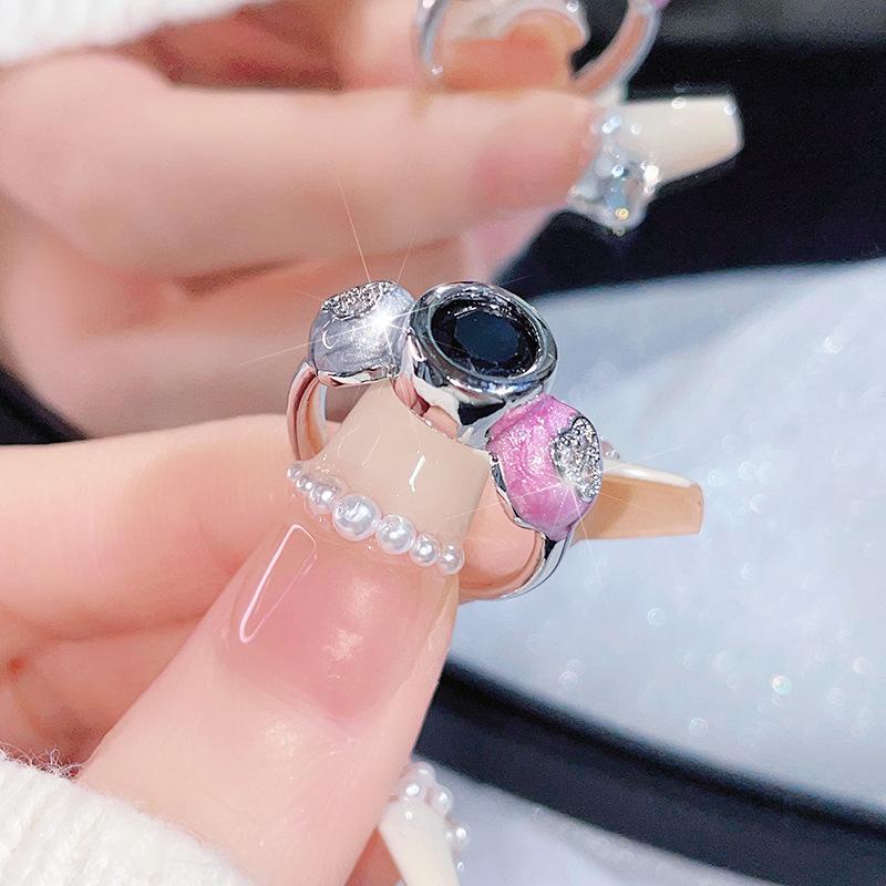 Sweet And Cool Pink Art Retro Love Open Ring Women'S Enamel Color Niche High-End Light Luxury Jewelry