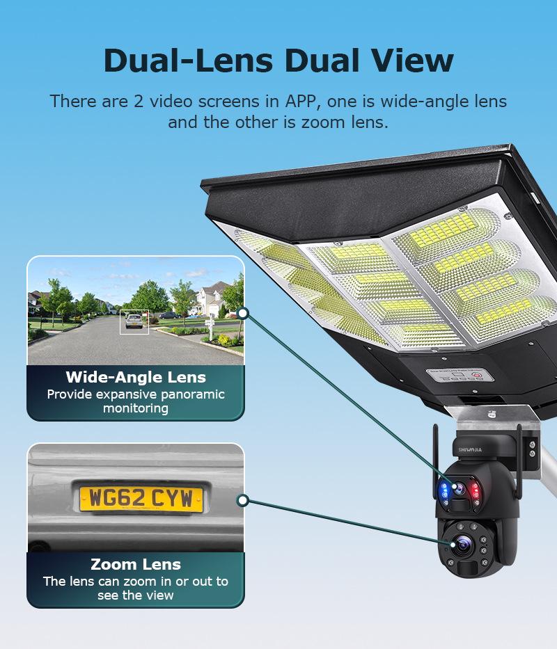 6MP Outdoor Solar Street Light Camera, 20X Zoom, Full Color Night Vision, PTZ, Dual Picture