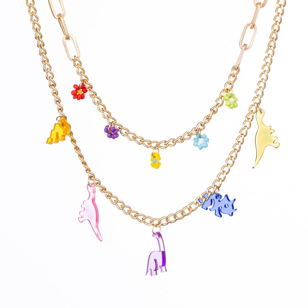 Fashion Jewelry Trendsetting Multilayer Dinosaur And Flower Necklace Women For