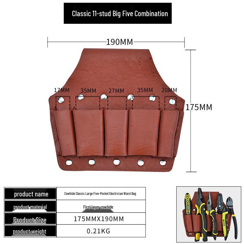 Men's Genuine Cowhide Tool Belt: Multifunctional, Sturdy, Waist-Worn Repair Kit with Five Pieces.