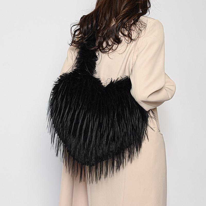 Yogodlns Long Plush Women's Large Shoulder Bag Luxury Faux Fur Female Love Shape Bags Y2k Punk Girls Fluffy Tote Handbags Crossbody Bag