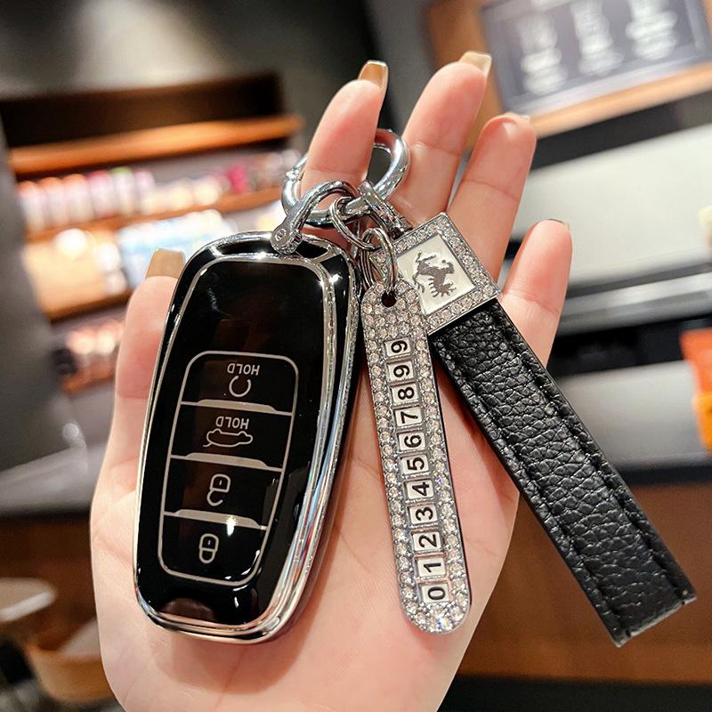 Suitable for Hongqi H5 Key Cover H7 HS5 HS7 New Energy EHS3 Car Leather Men's and Women's Keychain Case