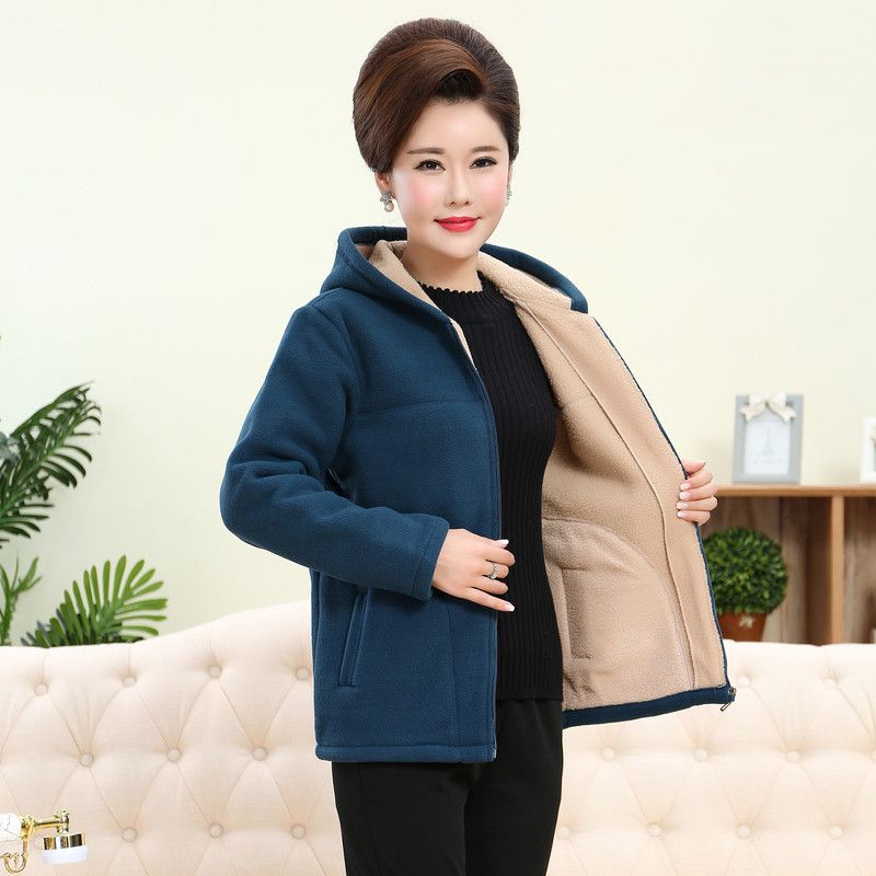 Abrigo de Invierno Femenino Talla Grande Madre Forro Polar Deportivo Chaqueta Mediana Edad Adulto Mayor Ropa Exterior Acolchada para Mujer Tops con Capucha