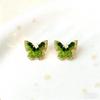 Gradient Color Green Crystal Stone Edged Butterfly Stud Earrings Fashion High-End Versatile Trendy Ear Jewelry