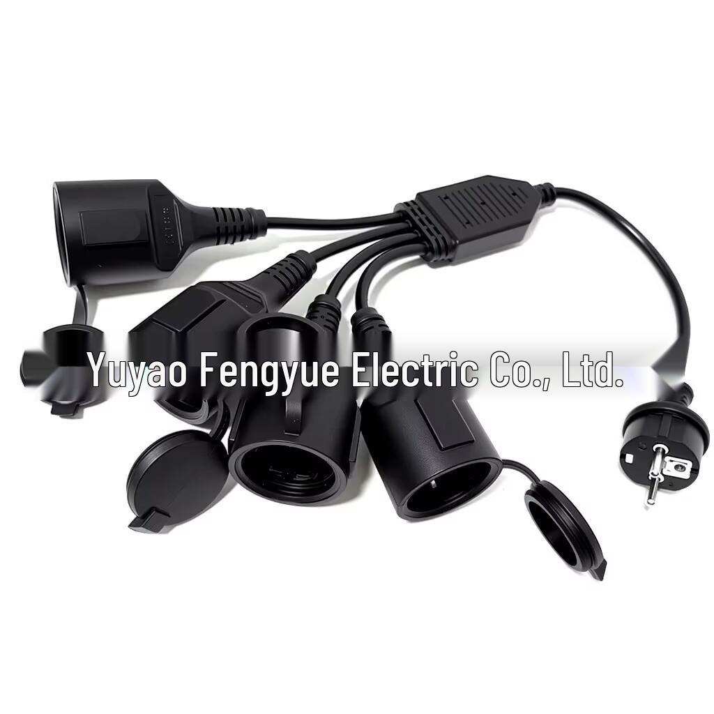 38cm Waterproof European Standard 250V/16A Power Extension Cord with Cover, One-to-Four Plug