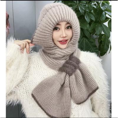 Neue Winterstrickmütze, Radfahren zum Warmhalten, modischer Ohrenschutz für Mütter, Kopfbedeckung, Damenhut, Schal, integrierte Mütze