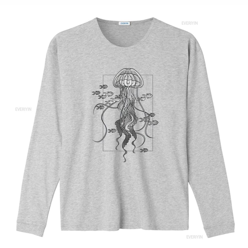 Jellyfish with Fishes In Sea T Shirt Vintage Washed Homme Slightly Streetwear Fashion Breathable Versatile Designer Clothes