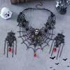 Exaggerated Halloween Necklace Bracelet Gothic Earrings Tassel Lace Flower Jewelry Set  Festival