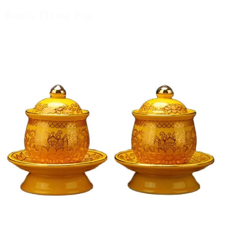 Traditional Buddha Lotus Oil Lamp Buddha Hall Ceramic Butter Lamp Home Feng Shui Offering Ornaments Buddhist Decoration Supplies