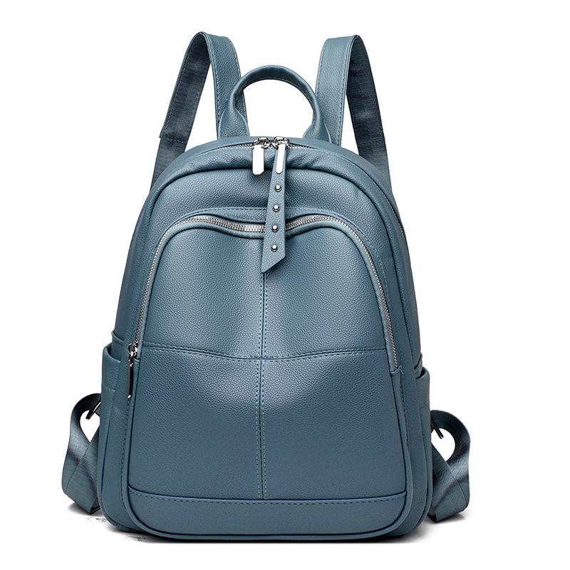 

Женский рюкзак из мягкой кожи, новый вестерн, модный дорожный рюкзак большой вместимости, простая пригородная сумка для отдыха синий