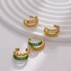 18K Gold Plated C-Shaped Twisted Stainless Steel Earrings with Inlaid Diamonds - High-end Titanium Steel Accessories