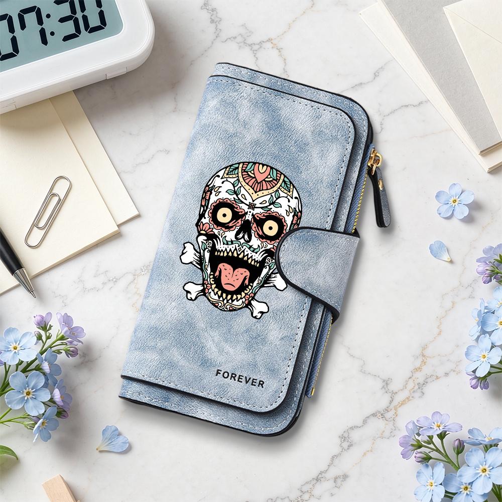Stylish Skull Pattern Long Wallet Exquisite Portable Card Holder Durable Everyday Carry Purse