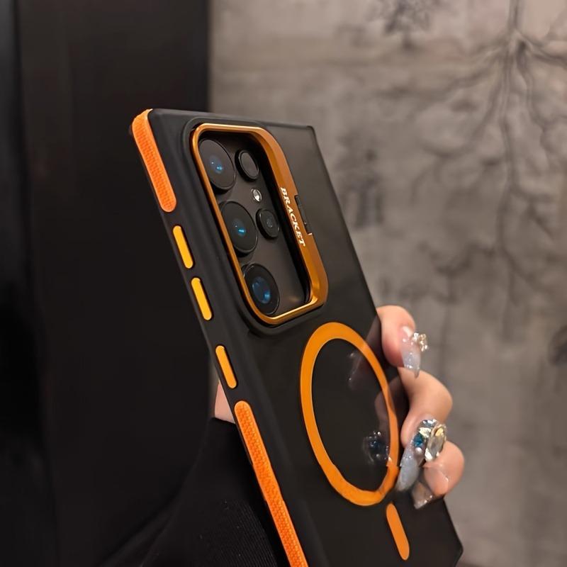 Luxury Magnetic Metal Lens Stand Translunt Case For Galaxy Samsung S25 S24 S23 Ultra Plus FE For Magsafe Wireless Charge Cover