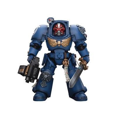 JoyToy Warhammer 40k: Ultramarinový Terminátorový Seržant s Silovým Mečem a Teleportem Domů 1:Akční figurka v měřítku 18