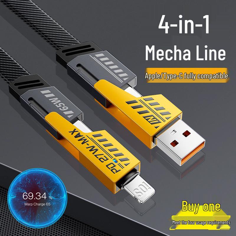 65W Multi-Charging Fast Mecha Cable: 4-in-1 Type-C Compatible with Huawei & Apple Devices
