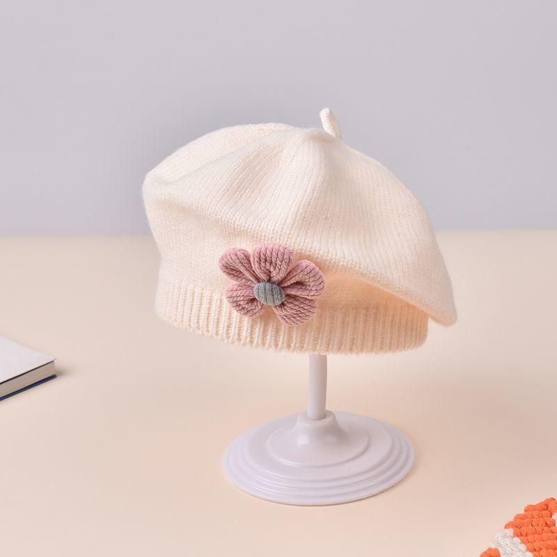Winter Baby Girls Knitted Flower Bell Hat Cotton Sun Protection Windproof Multi Color Infant Beret for Toddler