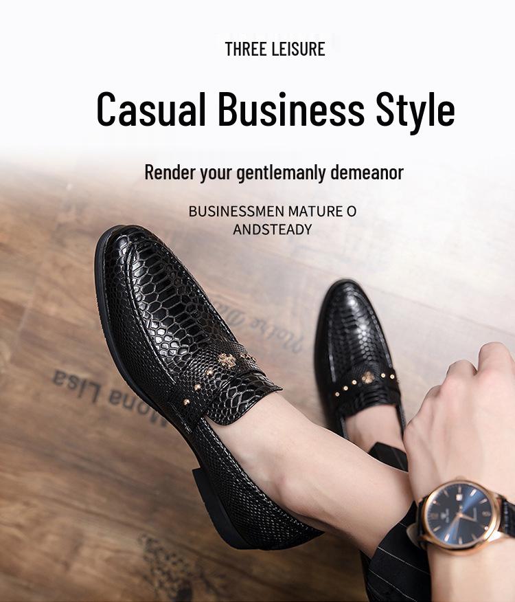 Men's Large Snake Print Leather Loafers, Sizes 38-46, Slip-on Business Casual Shoes