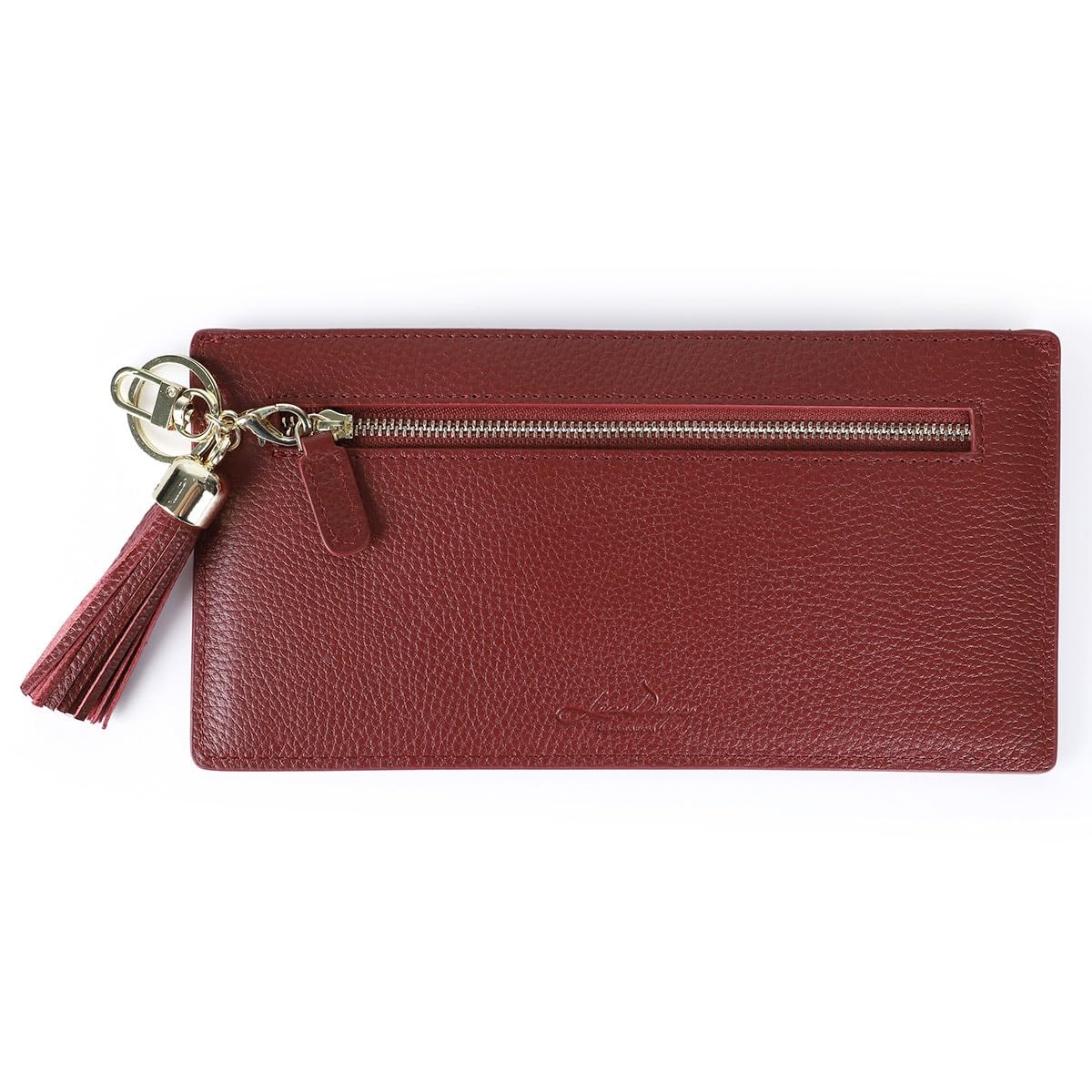 

Lizdays Тонкий длинный кошелек из натуральной кожи винного цвета размера F с защитой от скимминга, красный,