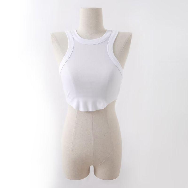 

European and American Sexy Sling Women s Summer Outwear Small Neckline Digging Shoulder round Hem Vest Silm Sleeveless Inner Match White S