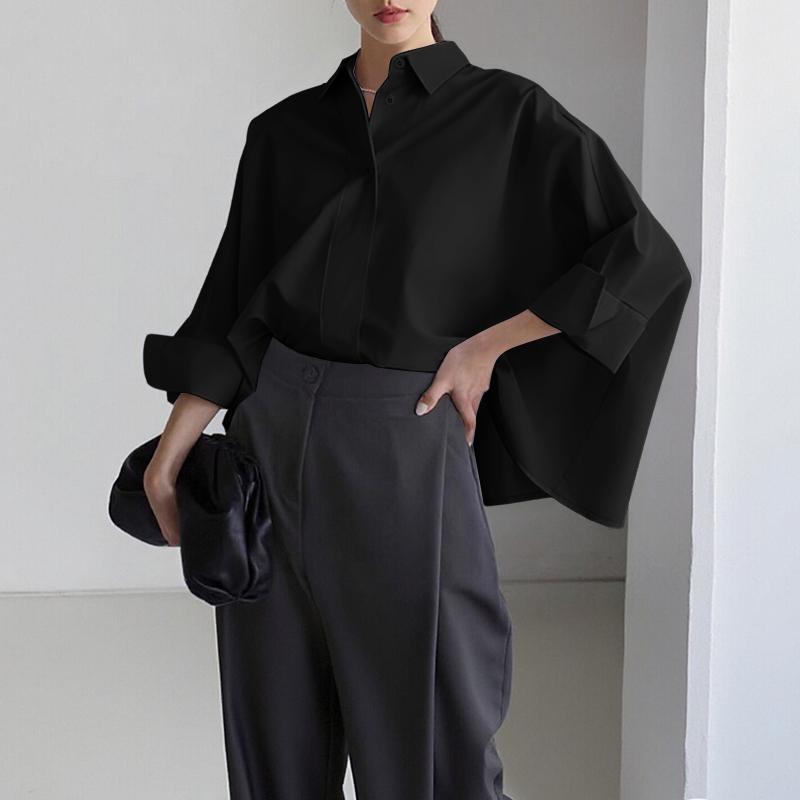 ZANZEA Damska luźna bluzka z długim rękawem i kołnierzykiem