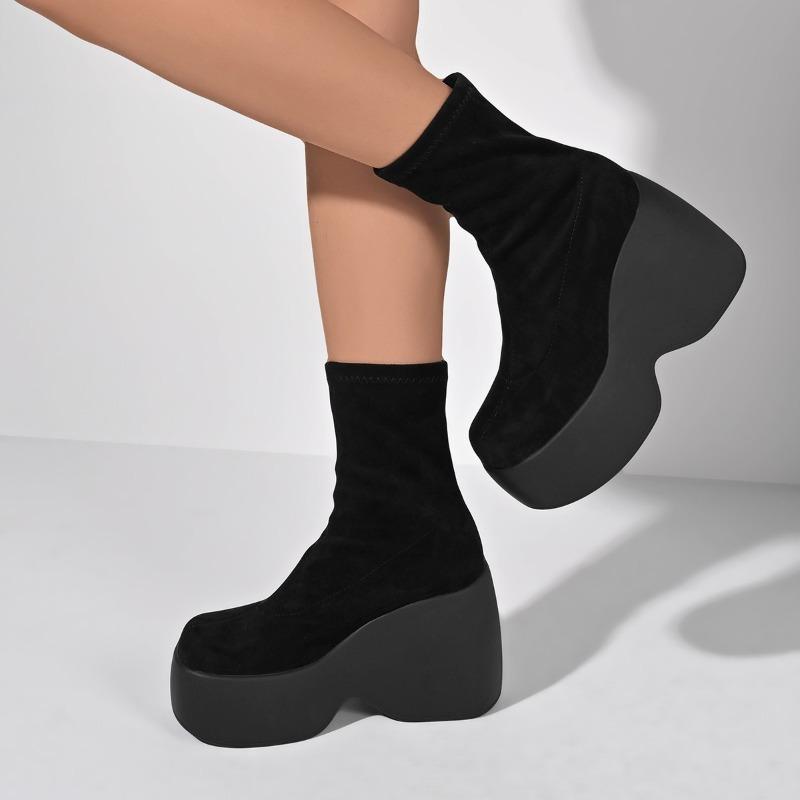 Fashion Tiny Heightened Skinny Boots 2025 Autumn Winter Women Trifle Platform Super High Heels Block Heel Short Sock Boots