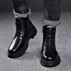 Fashion Men Fashion Original Leather Boots Black White Autumn Winter Shoes Cowboy Tooling Work Boot Handsome Platform Ankle Botas Hombre
