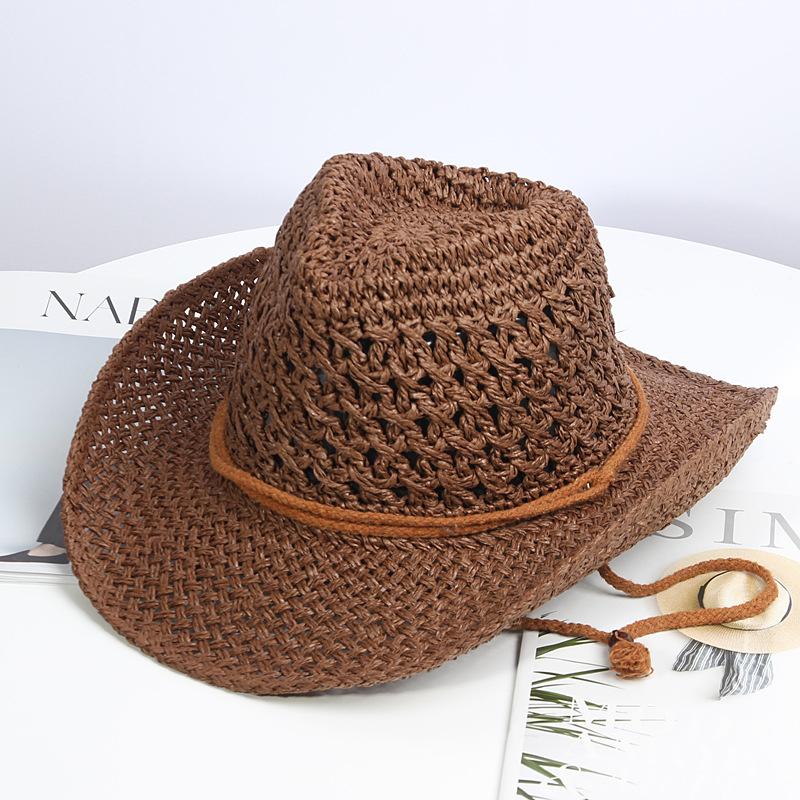 Straw Western Cowboy Hat For Men Women Cowgirl Shapeable Wide Brim Sun Beach Cap Outdoor Travel