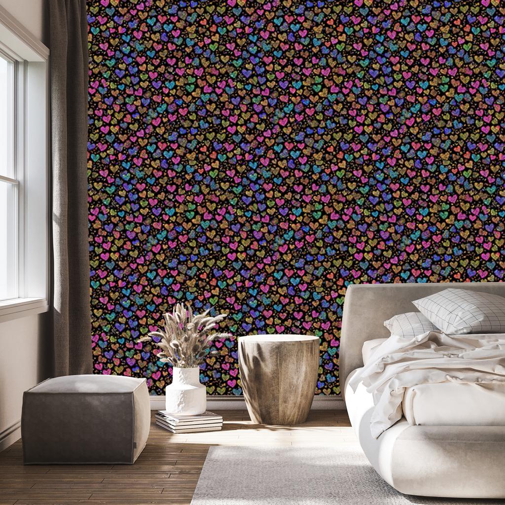 Neon Glitter Hearts Ochre Wallpaper 50x1000