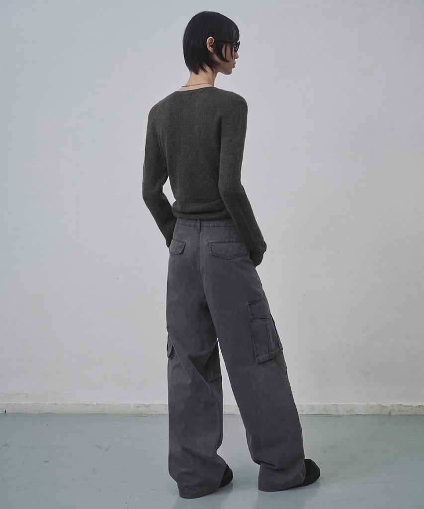 MUSINSA STANDARD WOMAN Pigment Wide Cargo Pants [Charcoal Grey]