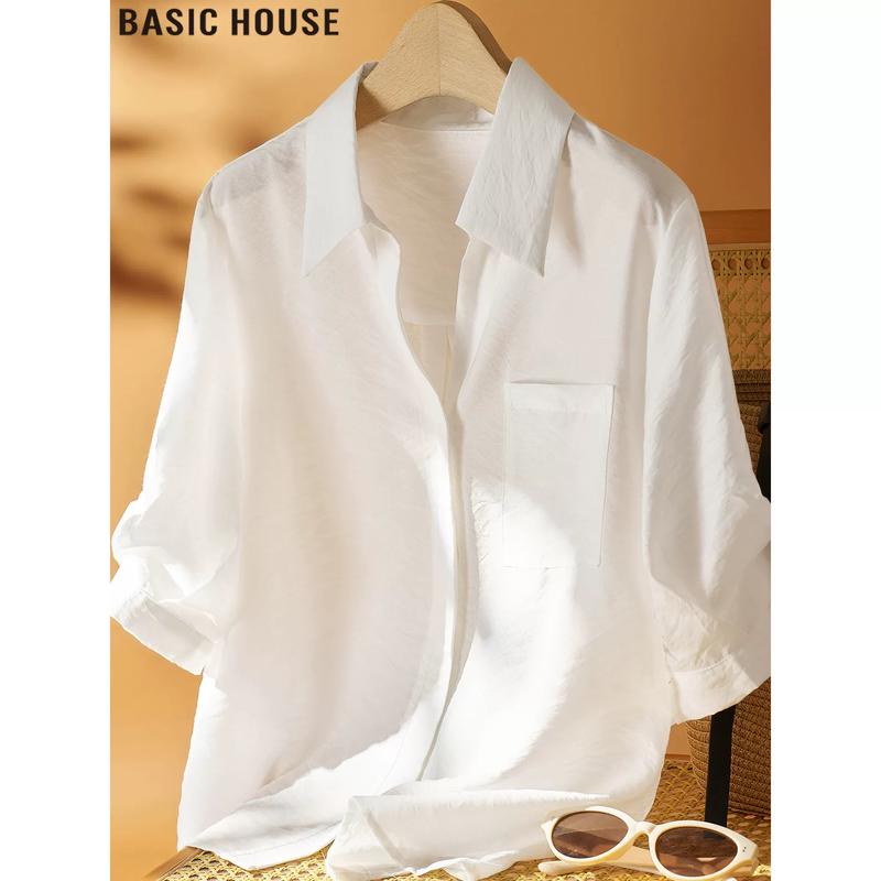 Basic House Women s Ice Silk Loose-Fit Shirt L