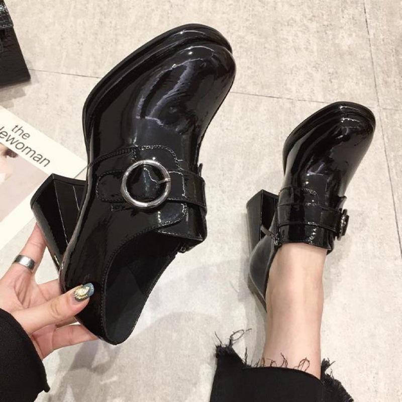 Fashion Block Heel Platform Pumps Women Autumn Shoes 2024 Fall High Heels Shoes Ladies Spring Side Zip Deep Mouth Patent Leather Shoe