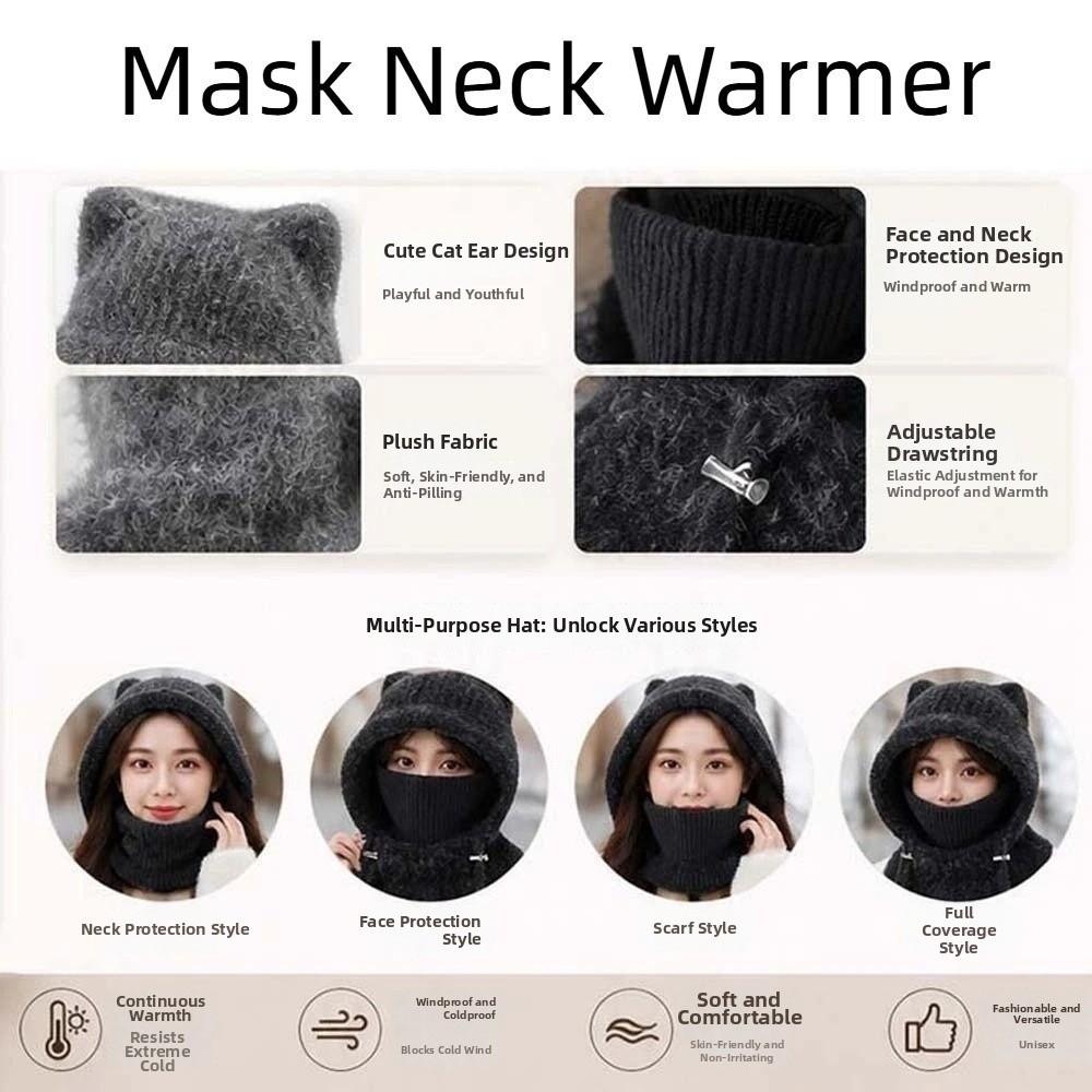 Windproof Hooded Scarf Hat Thickened Mask Neck Warmer Japanese Style Cap Cat Ears Beanie Travel