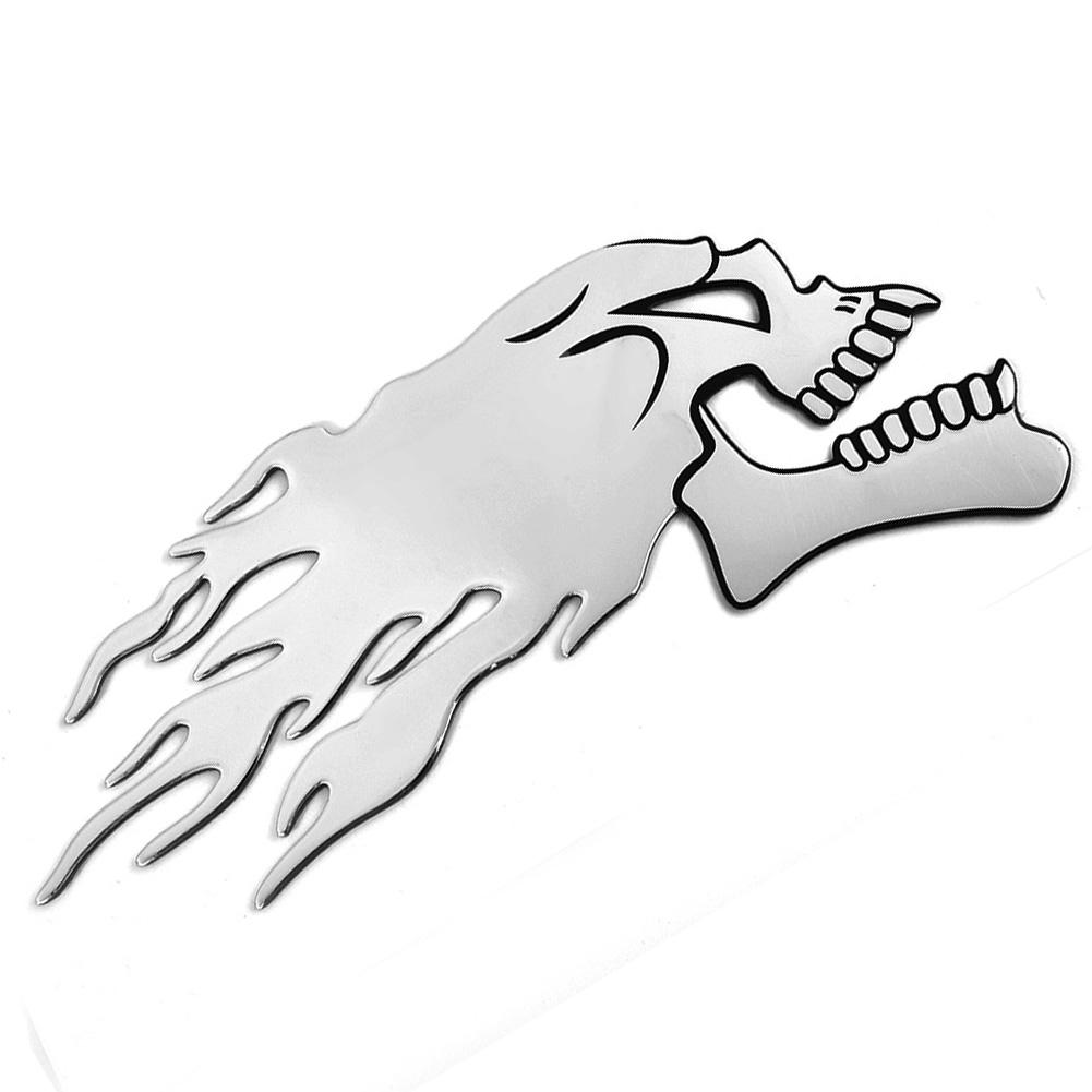 Motorbike Motorcycle Tank Car Sliver Flaming Skull 3D Gel Sticker Decal L/R Pair
