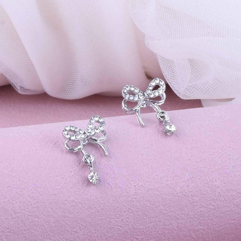 Korean Rhinestone Bow Earrings for Women - Elegant Autumn/Winter Design