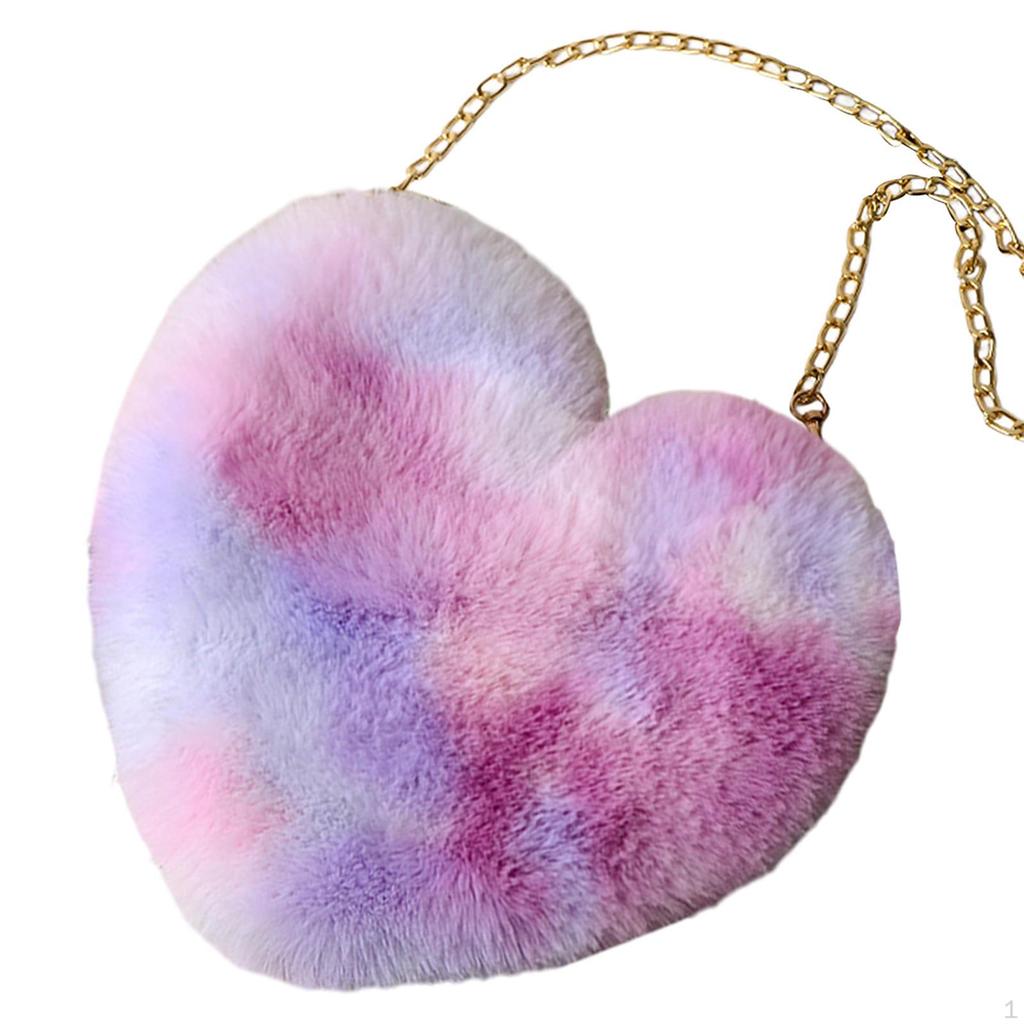 Hear Shaped Purse Women Plush Chain Shoulder Bag Fashion Zipper Closure Pouch Handbag Crossbody
