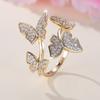 European and American Style Multi-layered, Three-dimensional Butterfly Cubic Zirconia Ring Adjustable Open Gold Ring Jewelry