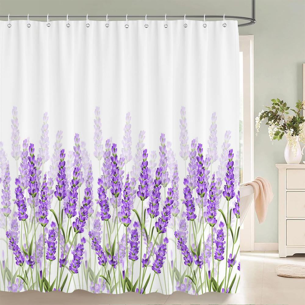 Lavender Shower Curtains Watercolor Purple Floral Plant Waterproof Polyester Bathroom Bathtub Curtain Room Decor With Hooks