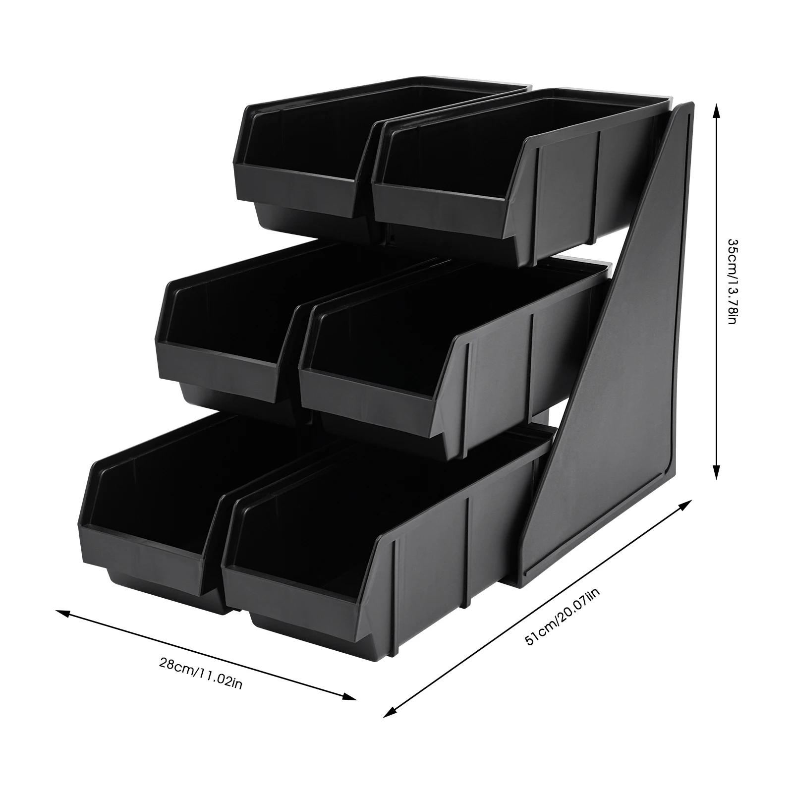 

6 Compartment Serve Condiment Bin, 3-Tier Self Serve Condiment Bin Stand, Plastic Containers Storage Bins, Countertop Organizer