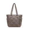 Casual Large Capacity Quilted Cotton Tote Bag Soft Solid Color Lingge Shoulder Bag Portable Thickened Commuting Handbag Travel