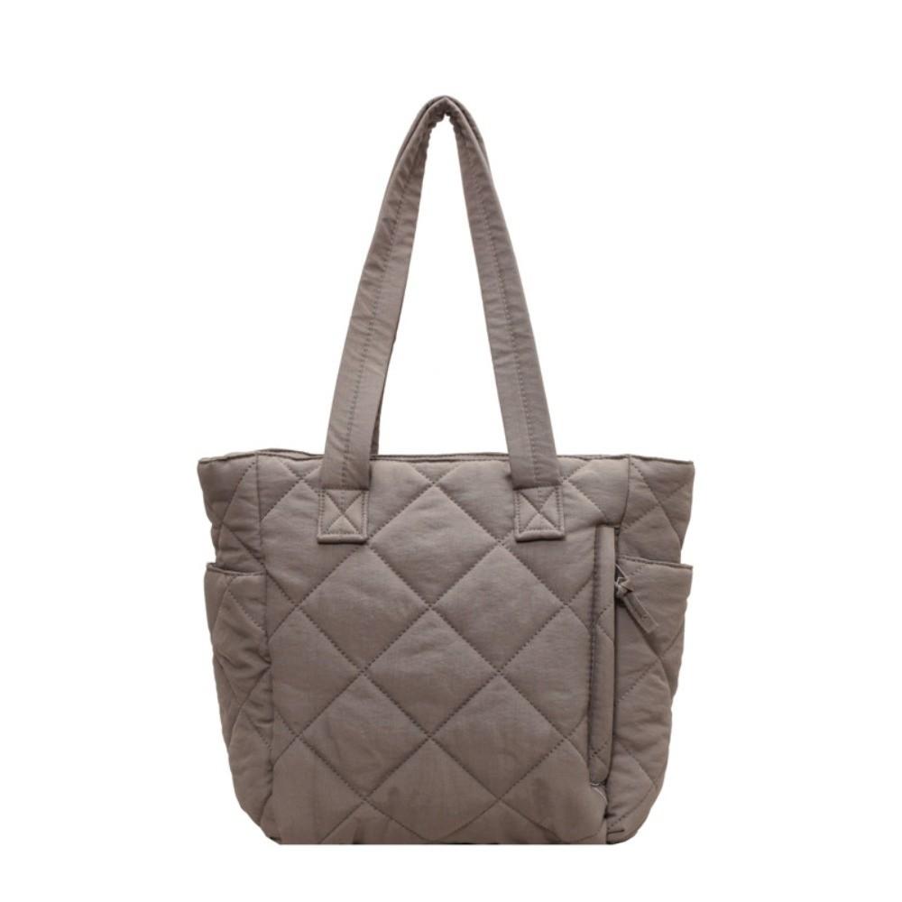 Casual Large Capacity Quilted Cotton Tote Bag Soft Solid Color Lingge Shoulder Bag Portable Thickened Commuting Handbag Travel