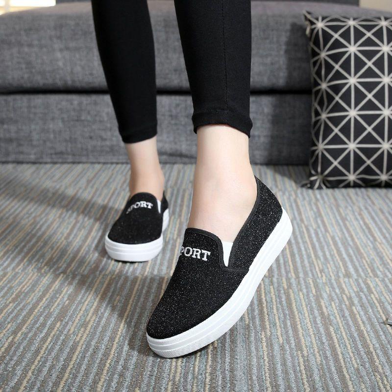 Fashion Black Loafers Slip On Ladies Shoes Flat Canvas 2024 Women Footwear New Trend Unique Promotion Cotton Korean With In Summer Sale