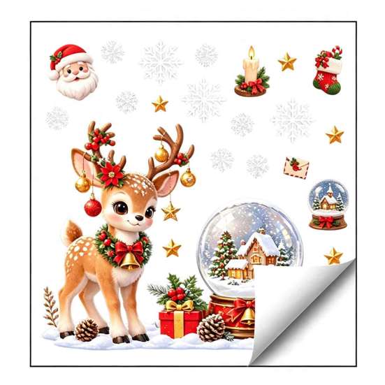 Christmas Window Clings Cling, PVC Waterproof Santa Claus/ Elf Snowman/Elk/House Stickers, Reusable Easy Peel And Stick Holiday Decor Glass