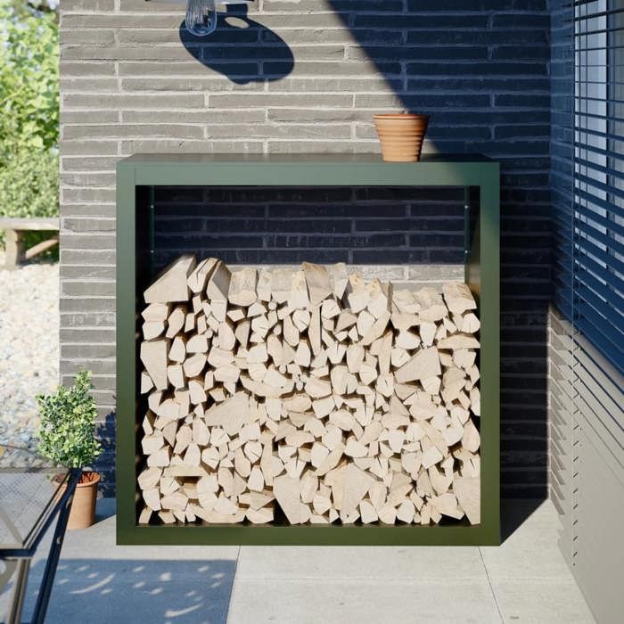 VidaXL Portant de bois de chauffage vert 100x40x100 cm acier, magasin de bûches, porte-bûches de cheminée, support de 850971