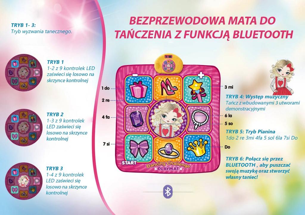 Mata Muzyczna Do Tańczenia Gra Zręcznościowa Taneczna Keyboard Bluetooth