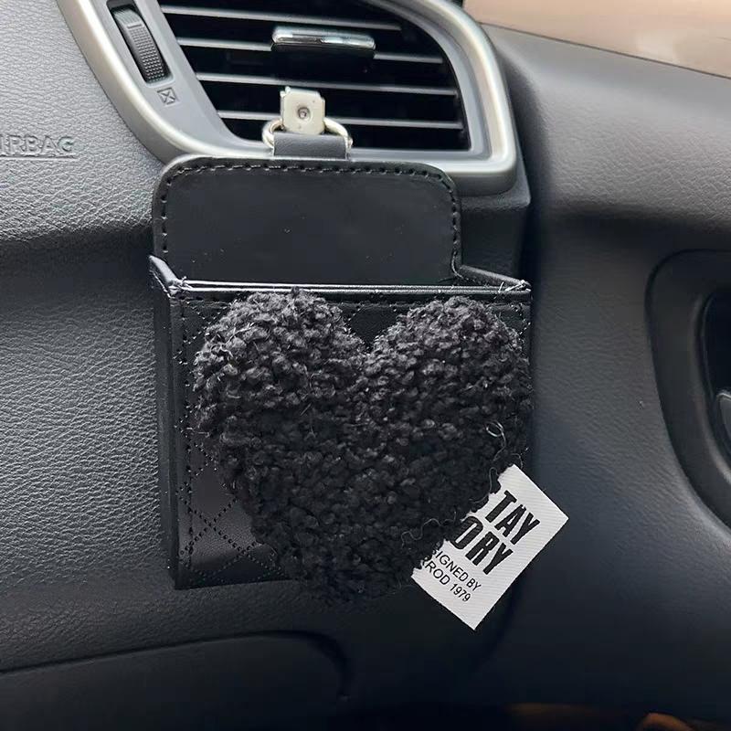 Niedliche Retro Rote Herzen Auto Aufbewahrungstasche Lüftungsschlitz Hängende Leder Organizer Box Brillen Handyhalter Auto Innenzubehör