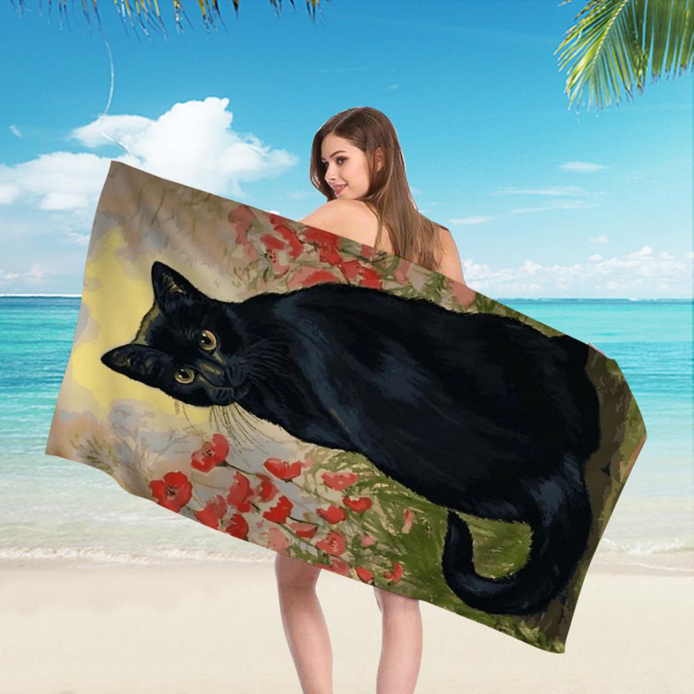 Schwarze Katze Kunst Ölgemälde Handtuch Mikrofaser Strandhandtuch Saugfähig Schnell trocknend Weich Yoga Schwimmen Resort Bergsteigen Handtuch