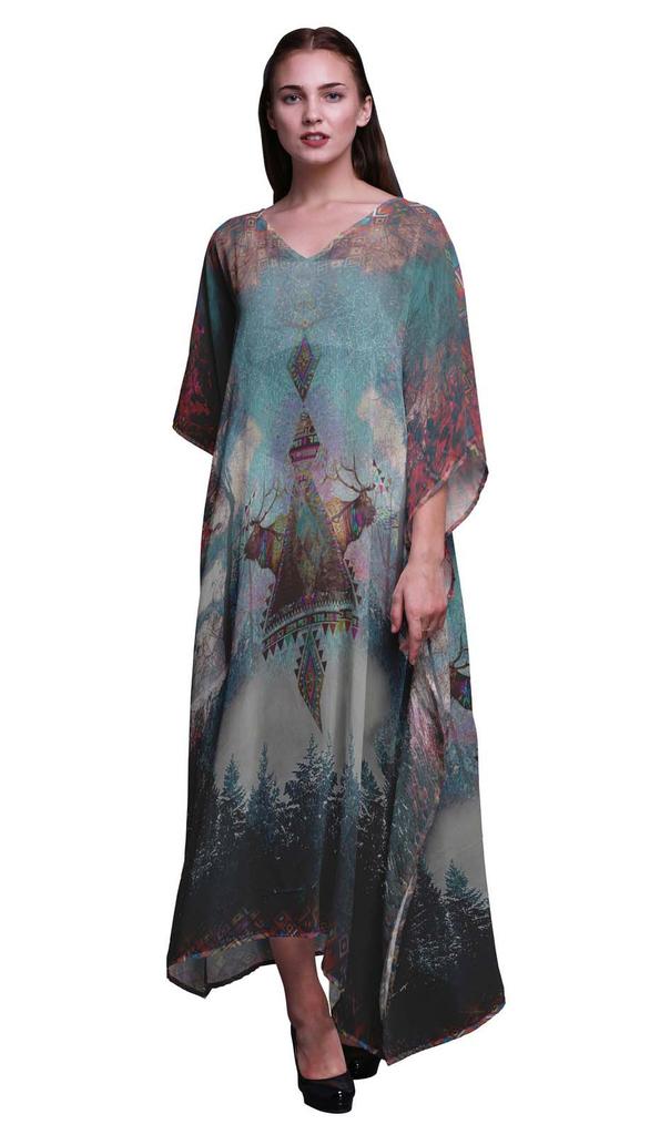 Phagun Deer Jungle Womens Long Beach Kaftan Beachwear Bikini Coverup Maxi