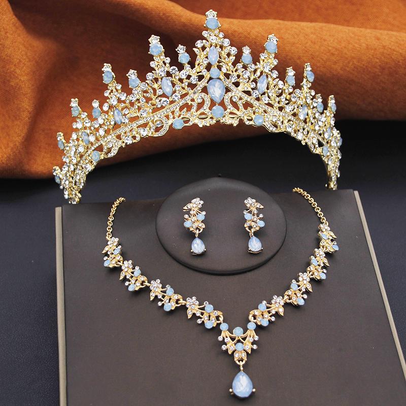 Gorgeous Crown Bridal Jewelry Set for Women Tiaras Birthday Wedding Dress Crowns and Choker Necklace Earrings Set Accessories