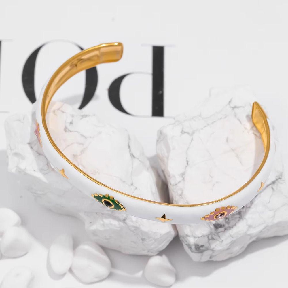 Pink Green Rhinestone Cuff Bracelet Devil's Eye Demon's Eye Bracelets Women's Bangle  Decoration